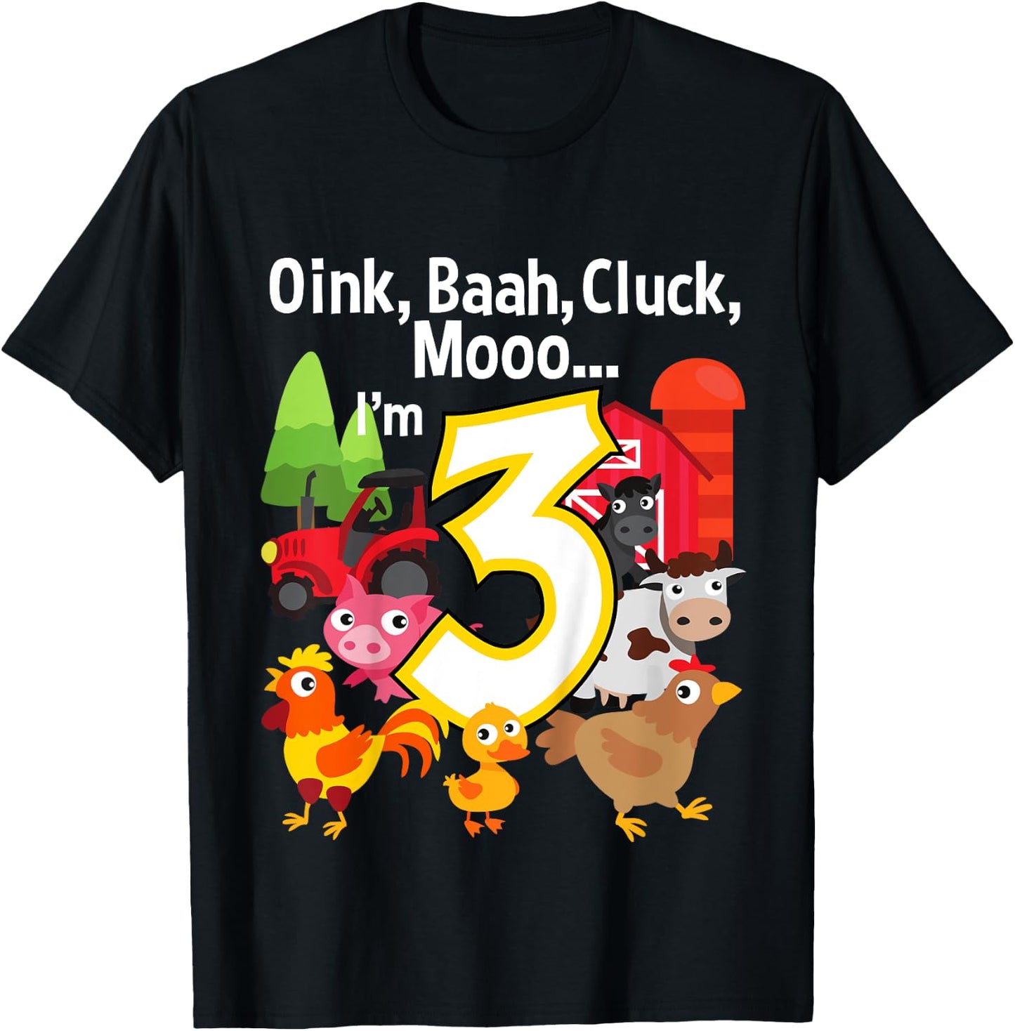 3 Year Old Farm Birthday Party Animal Barn Sounds 3rd Gift T-Shirt - T-Shirt | Black