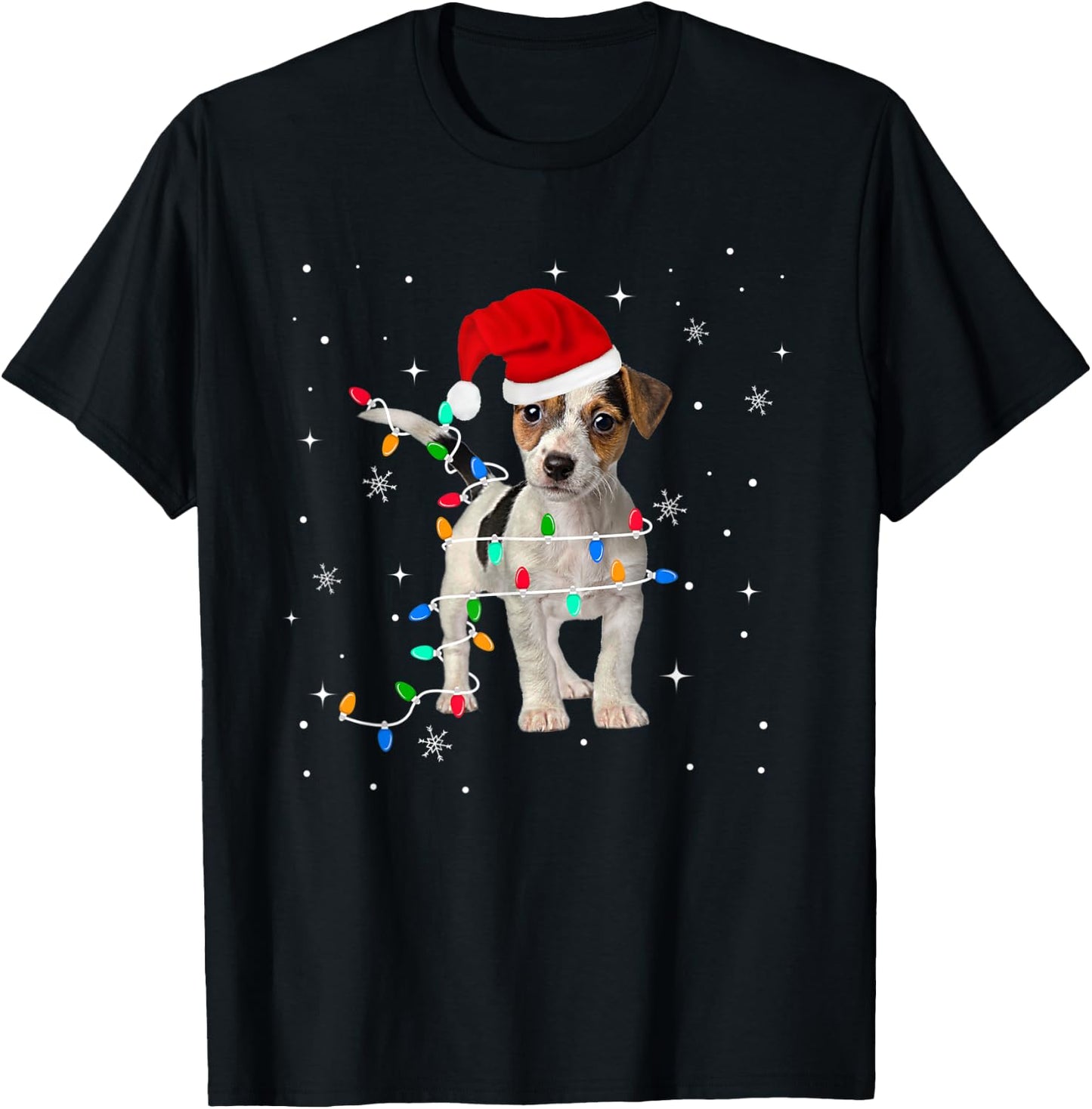 Funny Jack Russell Terrier Christmas Light Dog Puppy Xmas T-Shirt - T-Shirt | Black