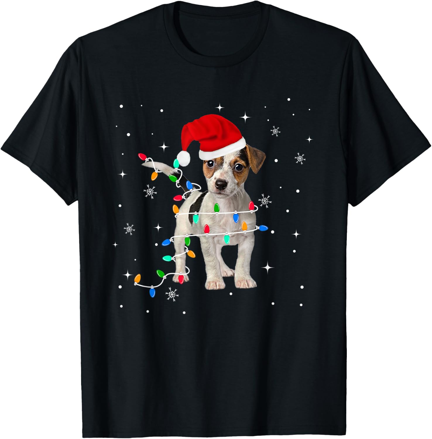 Funny Jack Russell Terrier Christmas Light Dog Puppy Xmas T-Shirt - T-Shirt | Black