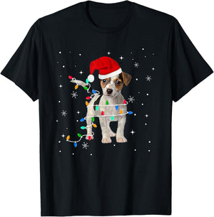 Funny Jack Russell Terrier Christmas Light Dog Puppy Xmas T-Shirt - T-Shirt | Black
