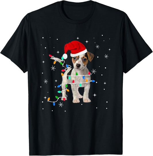 Funny Jack Russell Terrier Christmas Light Dog Puppy Xmas T-Shirt - T-Shirt | Black