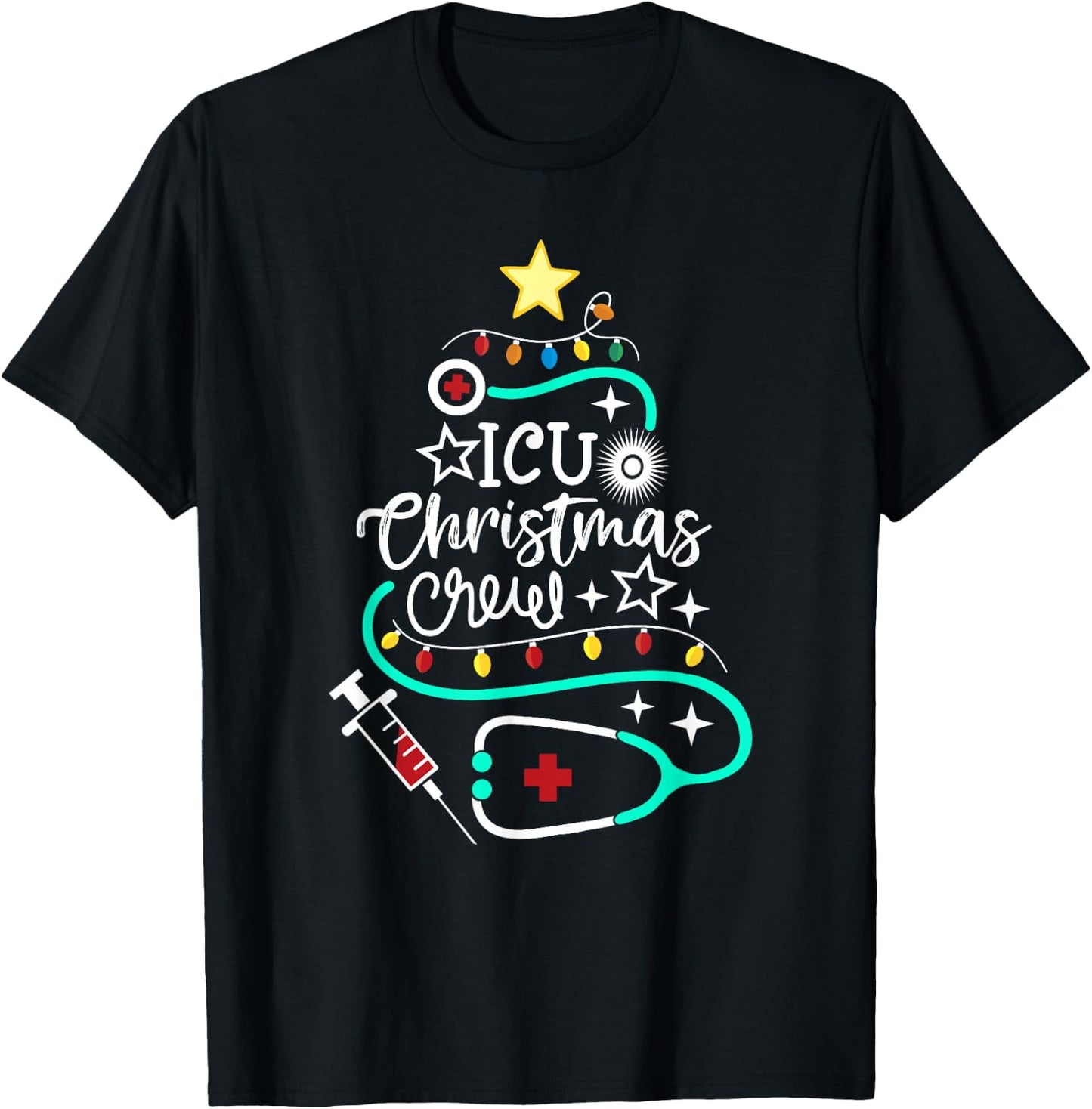 ICU Christmas Crew Intensive Care Unit Nurse Techs Secretary T-Shirt - T-Shirt | Black