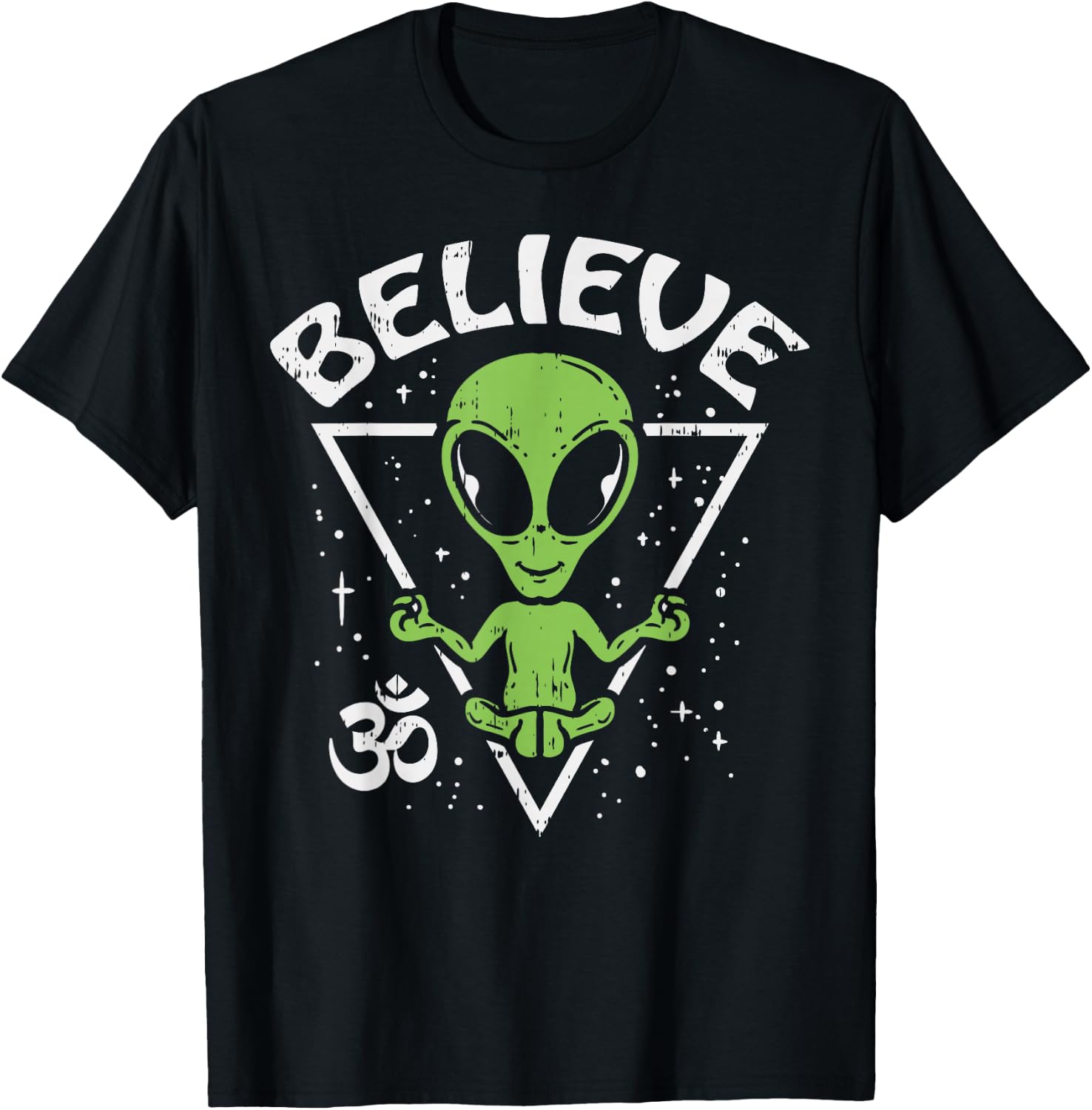 Meditating Alien Believe Zen Inner Peace ET Ufo Yoga Om T-Shirt - T-Shirt | Black