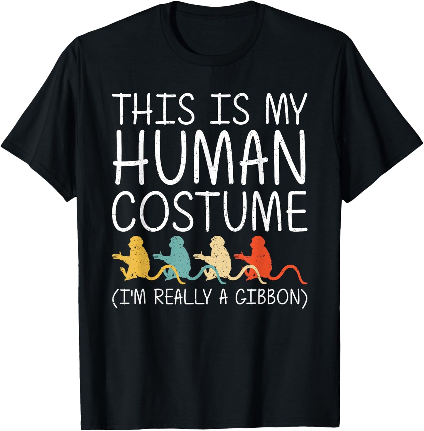 Gibbon Halloween Human Costume Lesser ape Lar Easy DIY Gift T-Shirt - T-Shirt | Black
