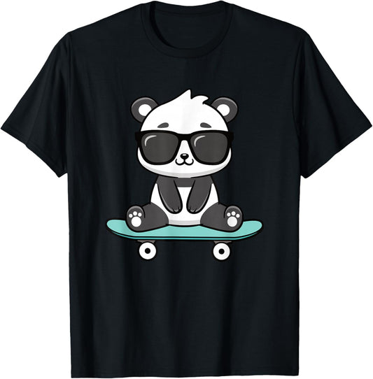 Funny Panda Skateboard Cool Panda Lover Boys Kids T-Shirt - T-Shirt | Black