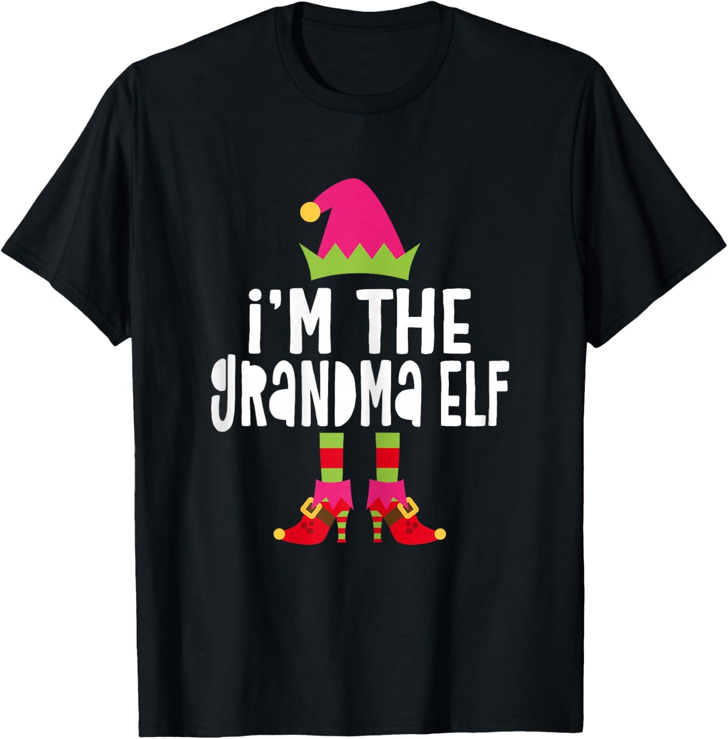 I'm The Grandma Elf Shirt Women Matching Christmas Elf T-Shirt - T-Shirt | Black