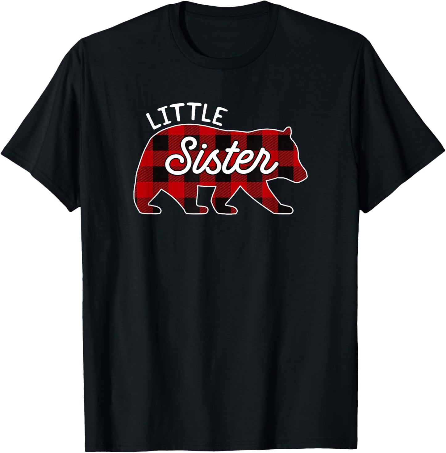 Little Sister Bear Red Buffalo Plaid Matching Family T-Shirt - T-Shirt | Black