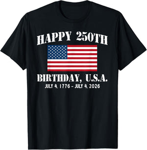 Happy 250th Birthday USA 1776 2026 American Flag 4th of July T-Shirt - T-Shirt | Black