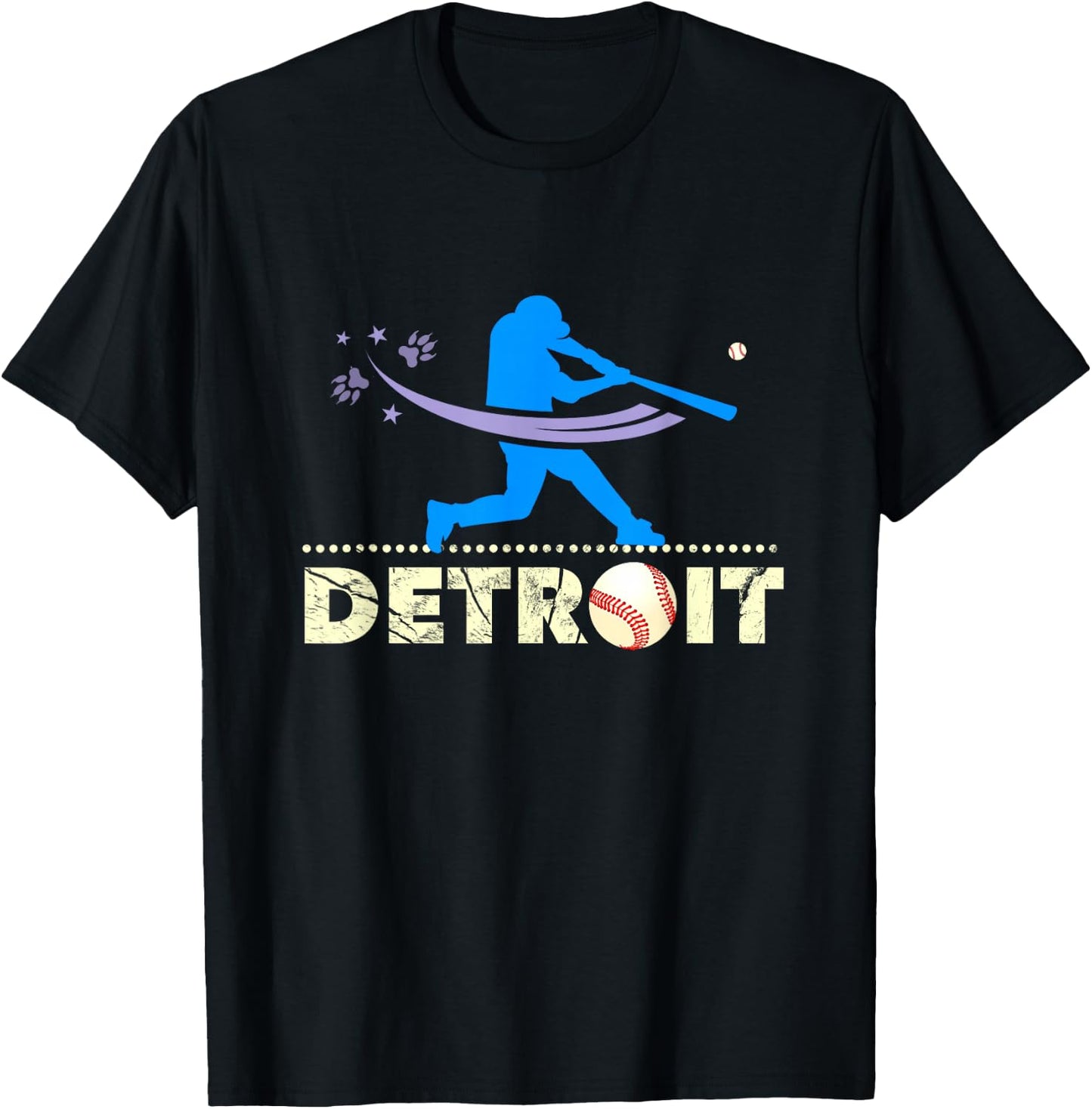 Distressed Tiger Mascot Baseball Detroit Player Paw T-Shirt - T-Shirt | Black