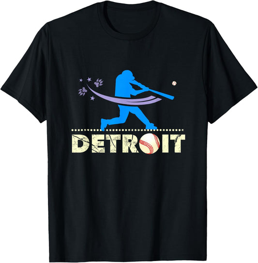 Distressed Tiger Mascot Baseball Detroit Player Paw T-Shirt - T-Shirt | Black