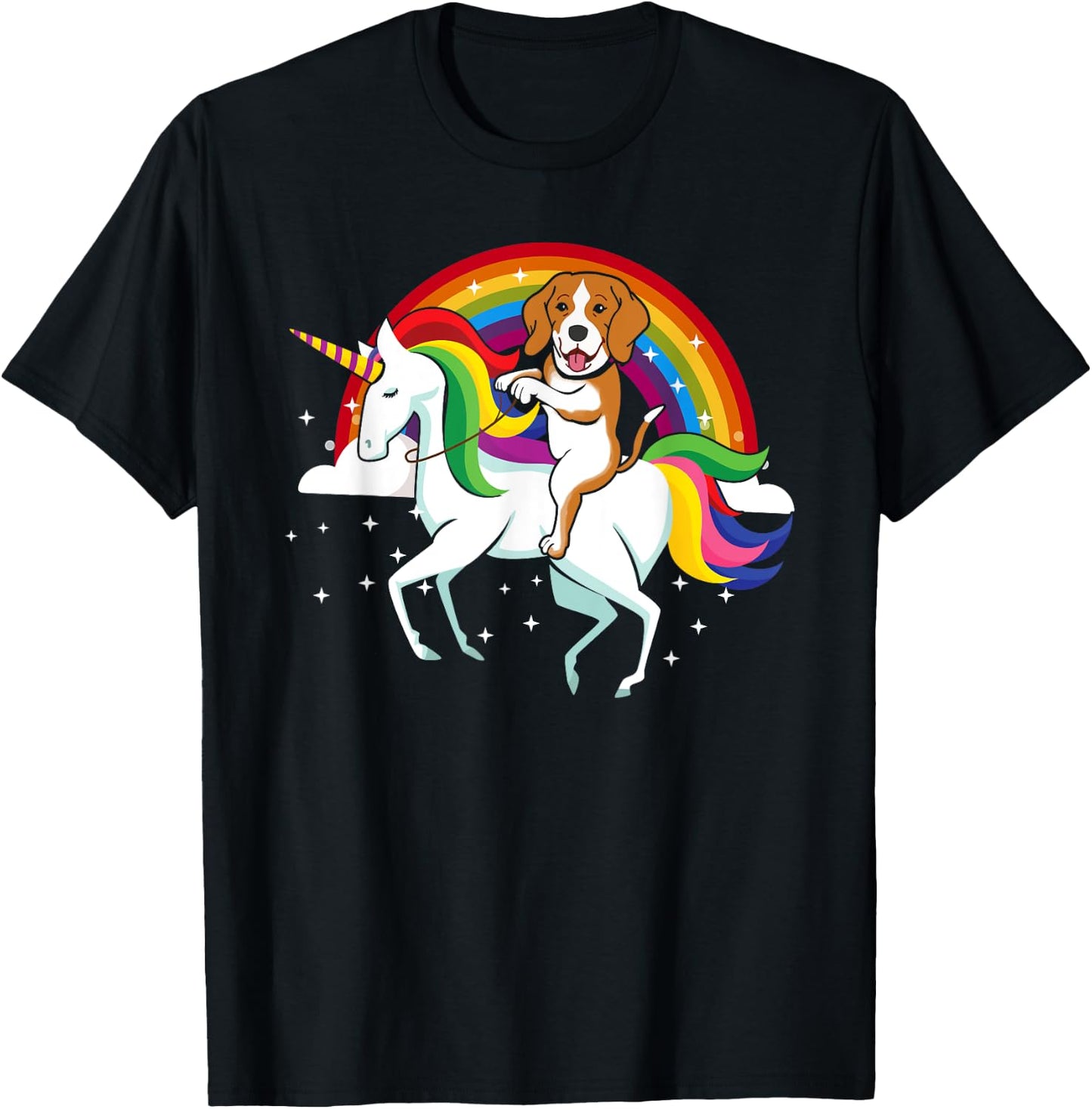 Funny Beagle Dog Riding Unicorn Rainbow Cute Gifts Men Women Kids T-Shirt - T-Shirt | Black
