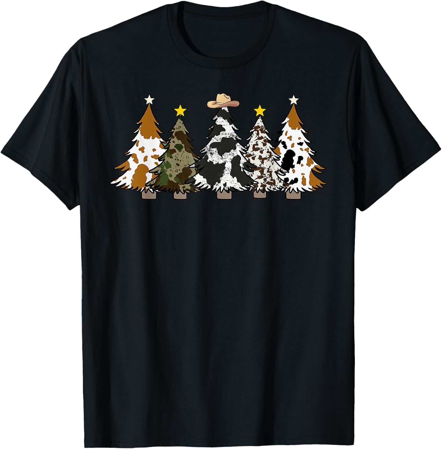 Xmas Trees Cowboy Western Merry Christmas Pajamas Holiday T-Shirt - T-Shirt | Black