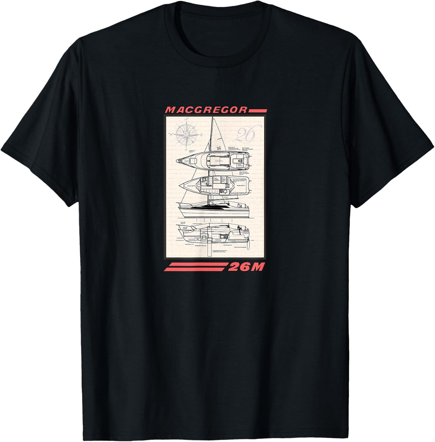 MacGregor 26M Sailboat Line Drawing T-Shirt - T-Shirt | Black