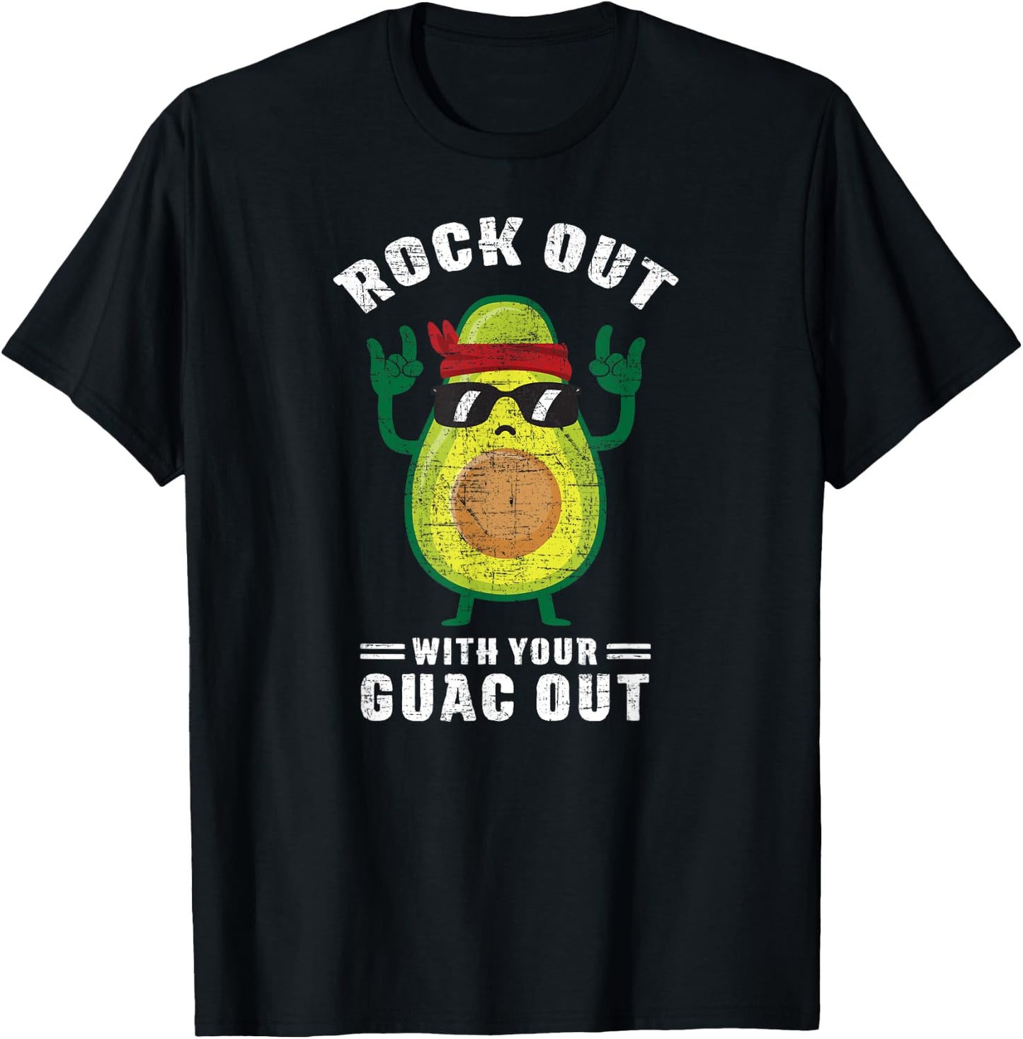 Rock Out With Your Guac Out Avocado Rock n Roll design T-Shirt - T-Shirt | Black