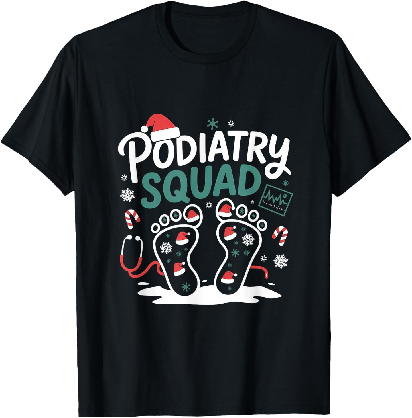 Christmas Podiatry Squad Footprint Funny Podiatrist T-Shirt - T-Shirt | Black