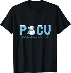 Retro Pediatric Intensive Care Unit Crew Snowman Christmas T-Shirt - T-Shirt | Black