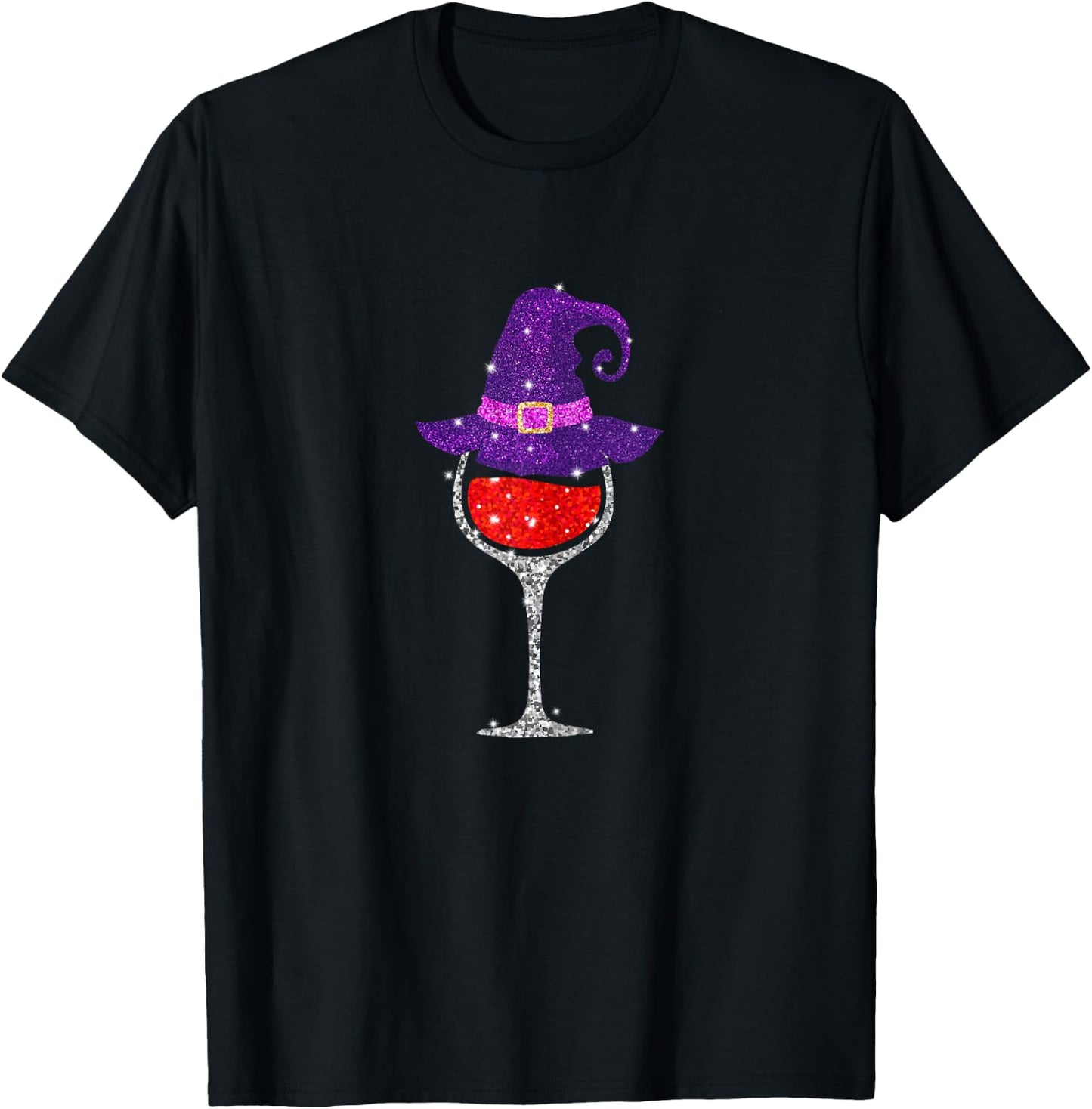 Wine Glass Witch Hat Cute Wine Lover Halloween T-Shirt - T-Shirt | Black