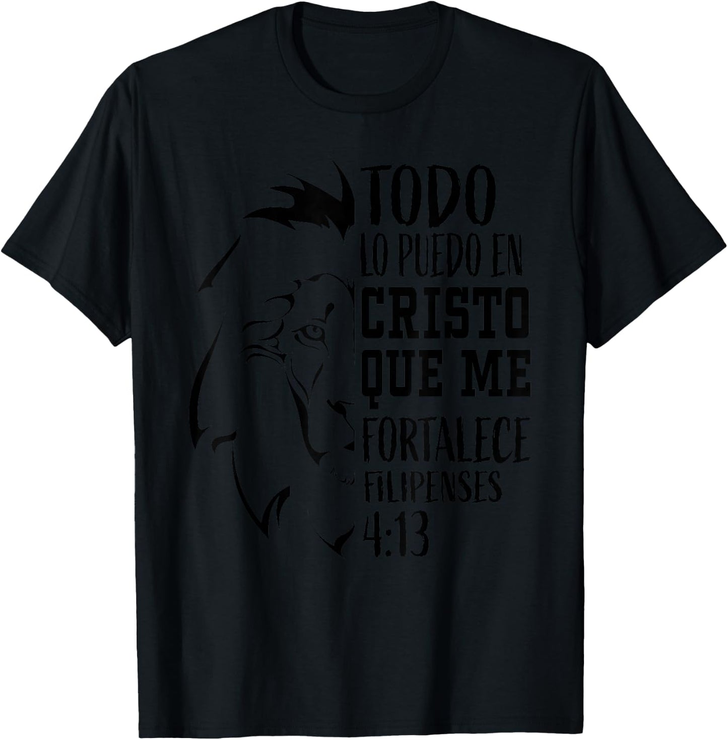 Christian Gifts Spanish Lion Filipenses 4:13 Verse Sayings T-Shirt - T-Shirt | Black