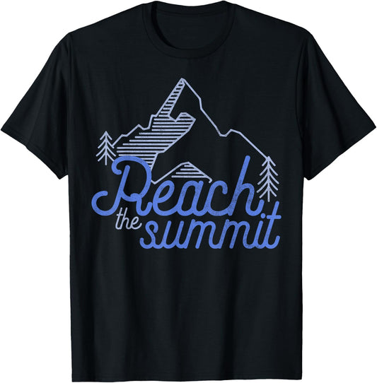 Reach The Summit Mountain Line Art T-Shirt - T-Shirt | Black