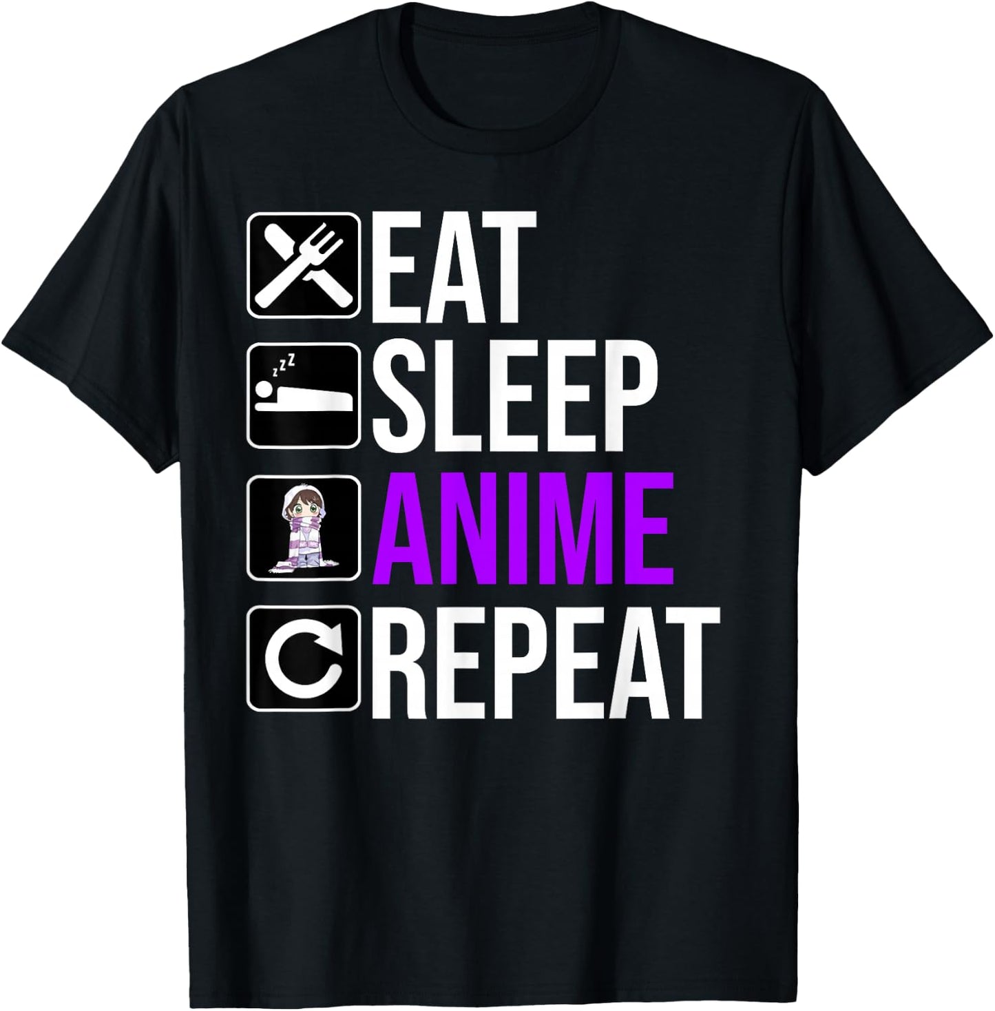 Anime Lover Funny - Eat Sleep Anime Repeat T-Shirt - T-Shirt | Black