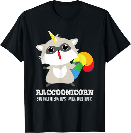 Racoonicorn Funny Trash Panda Raccoon With Unicorn Horn T-Shirt - T-Shirt | Black