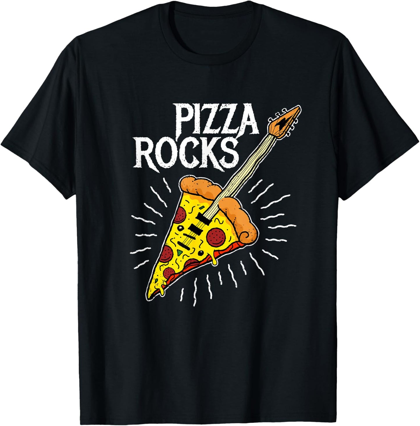 Pizza Guitar Shirt - Funny Pizza Rocks T-Shirt - T-Shirt | Black