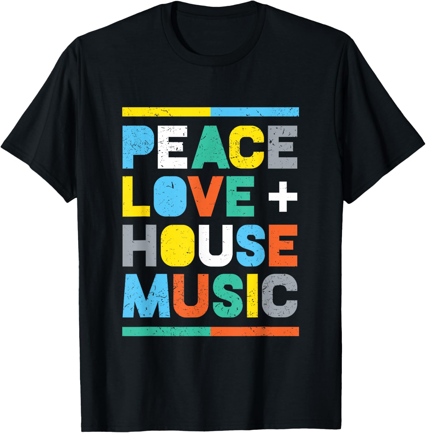 House Music : EDM DJ Shirt, Peace, Love & House Music T-Shirt - T-Shirt | Black
