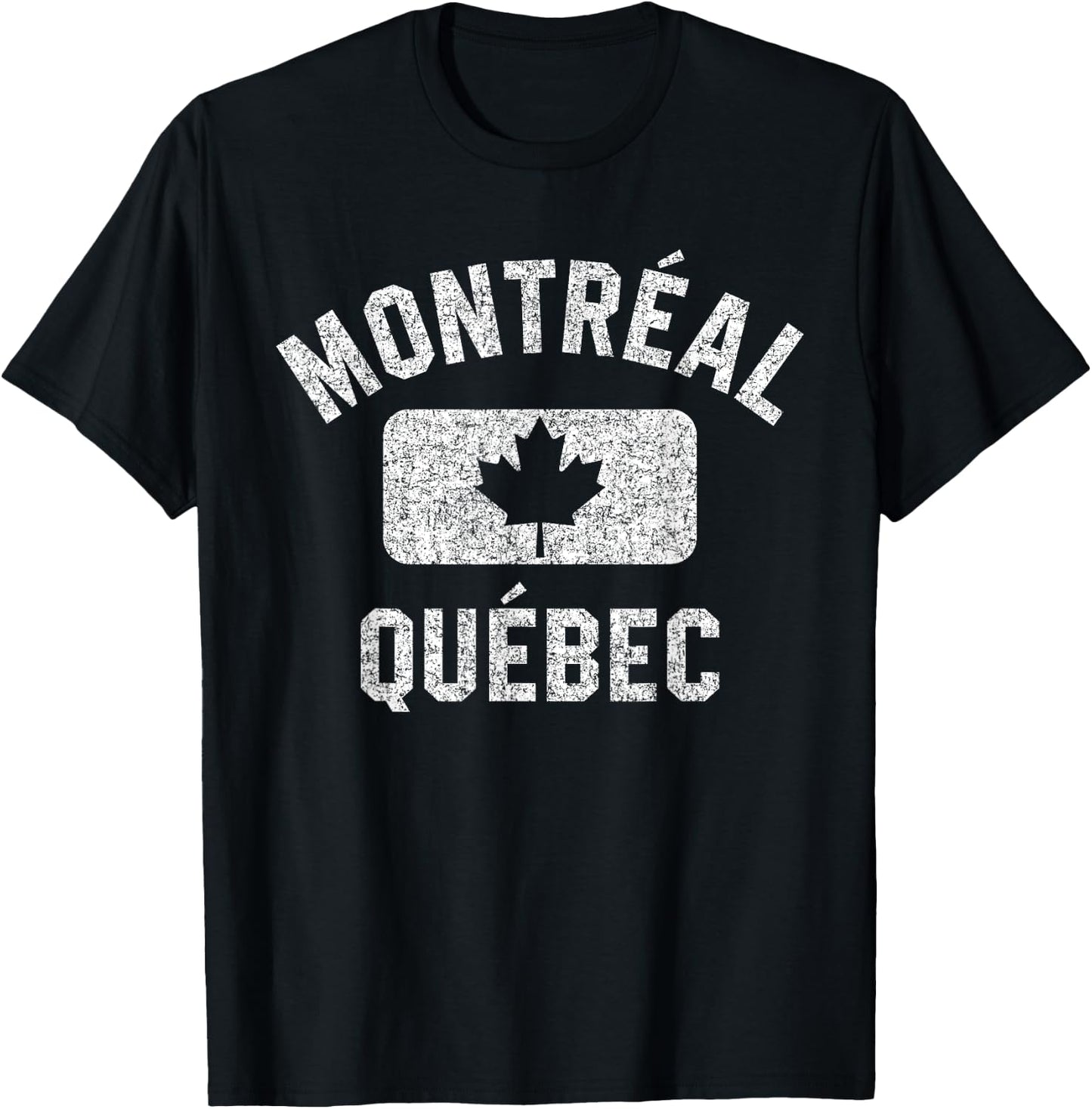 Montreal Quebec Gym Style Leaf Red w Distressed White Print T-Shirt - T-Shirt | Black