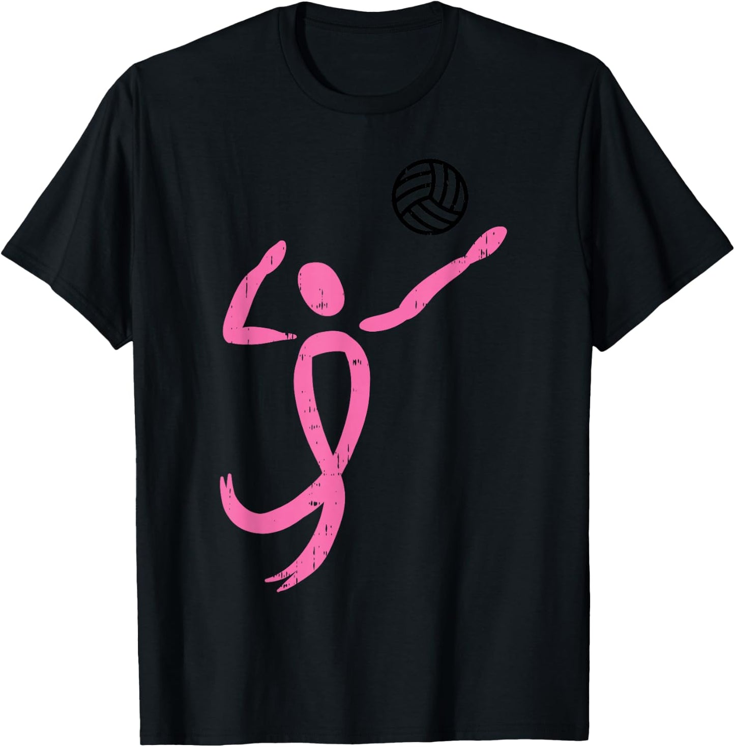 Volleyball Player Pink Ribbon Breast Cancer Awareness Gift T-Shirt - T-Shirt | Black