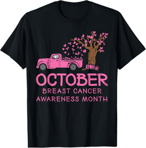 October Pink Car RIbbon Breast Cancer Awareness Month Gift T-Shirt - T-Shirt | Black