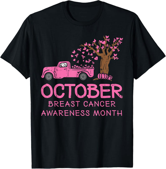 October Pink Car RIbbon Breast Cancer Awareness Month Gift T-Shirt - T-Shirt | Black