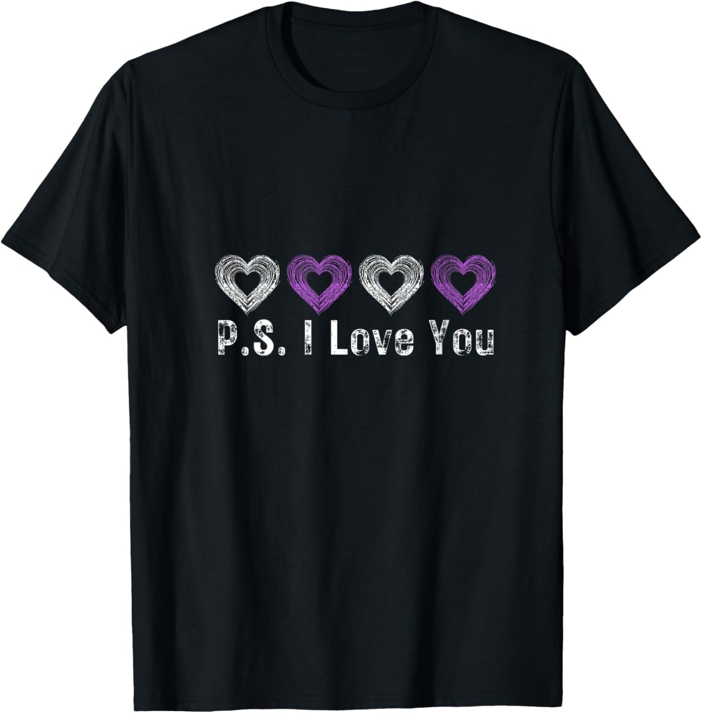 Women's PS I Love You Day Valentine's Day Purple Heart Women Men Kid V-Neck T-Shirt - T-Shirt | Black