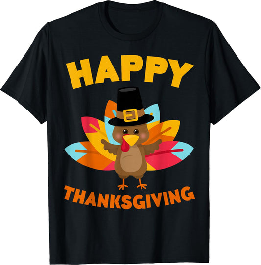 Happy Thanksgiving Shirt Adult Kids Thanksgiving Day T-Shirt - T-Shirt | Black