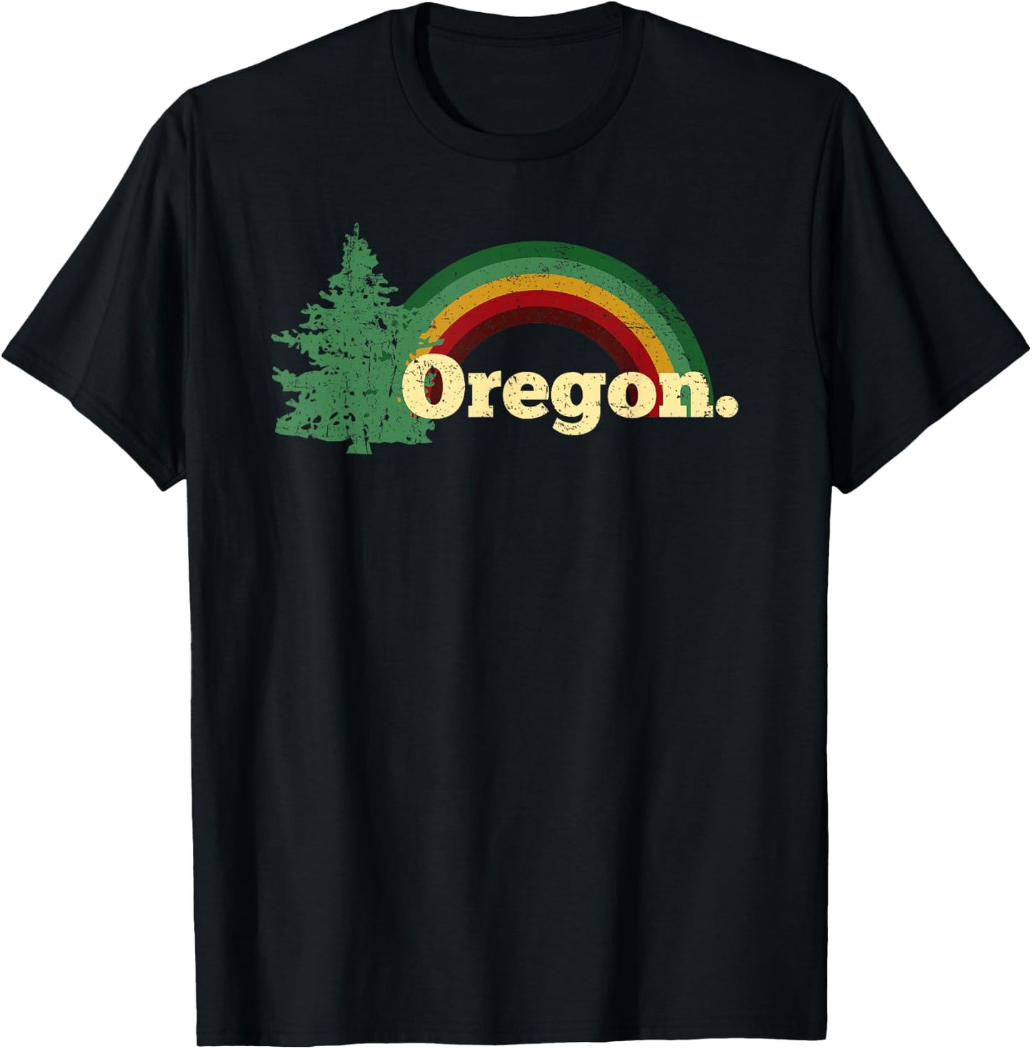 Retro Vintage Oregon Throwback Rainbow Distressed Gift T-Shirt - T-Shirt | Black
