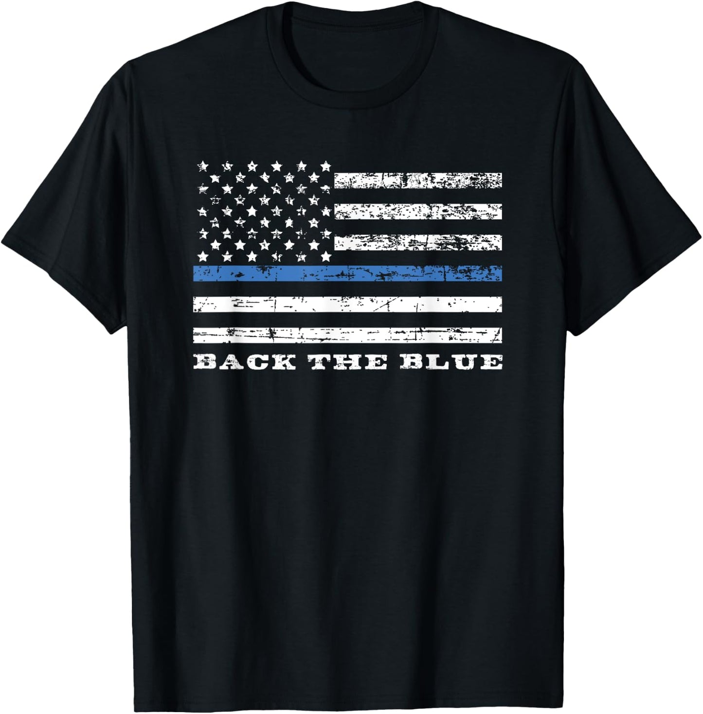 Back the Blue Thin Blue Line American Flag Police Support Men T-Shirt - T-Shirt | Black