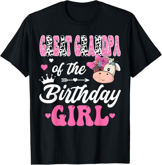 Great Grandpa Of The Birthday Girl Farm Cow 1St Bday Girl T-Shirt - T-Shirt | Black