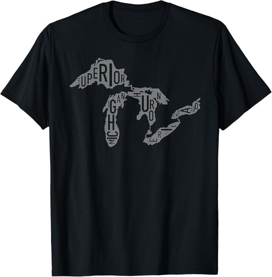Great Lakes Michigan, Superior, Huron, Erie, Ontario T-Shirt - T-Shirt | Black