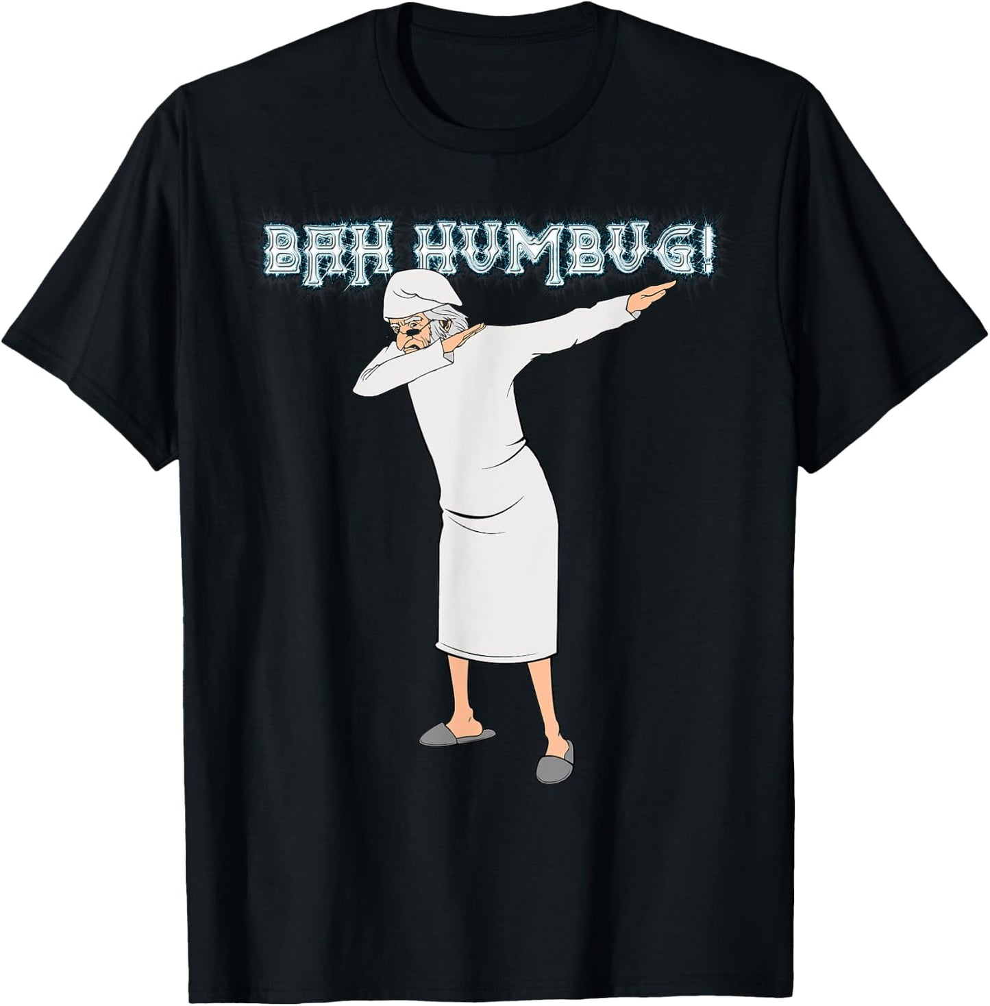 Charles Dickens Literature Gifts -Adults Black Cotton Short Sleeve Classic Fit Fun Christmas Carol Dabbing Scrooge Nightgown Bah Humbug T-Shirt - T-Shirt | Black