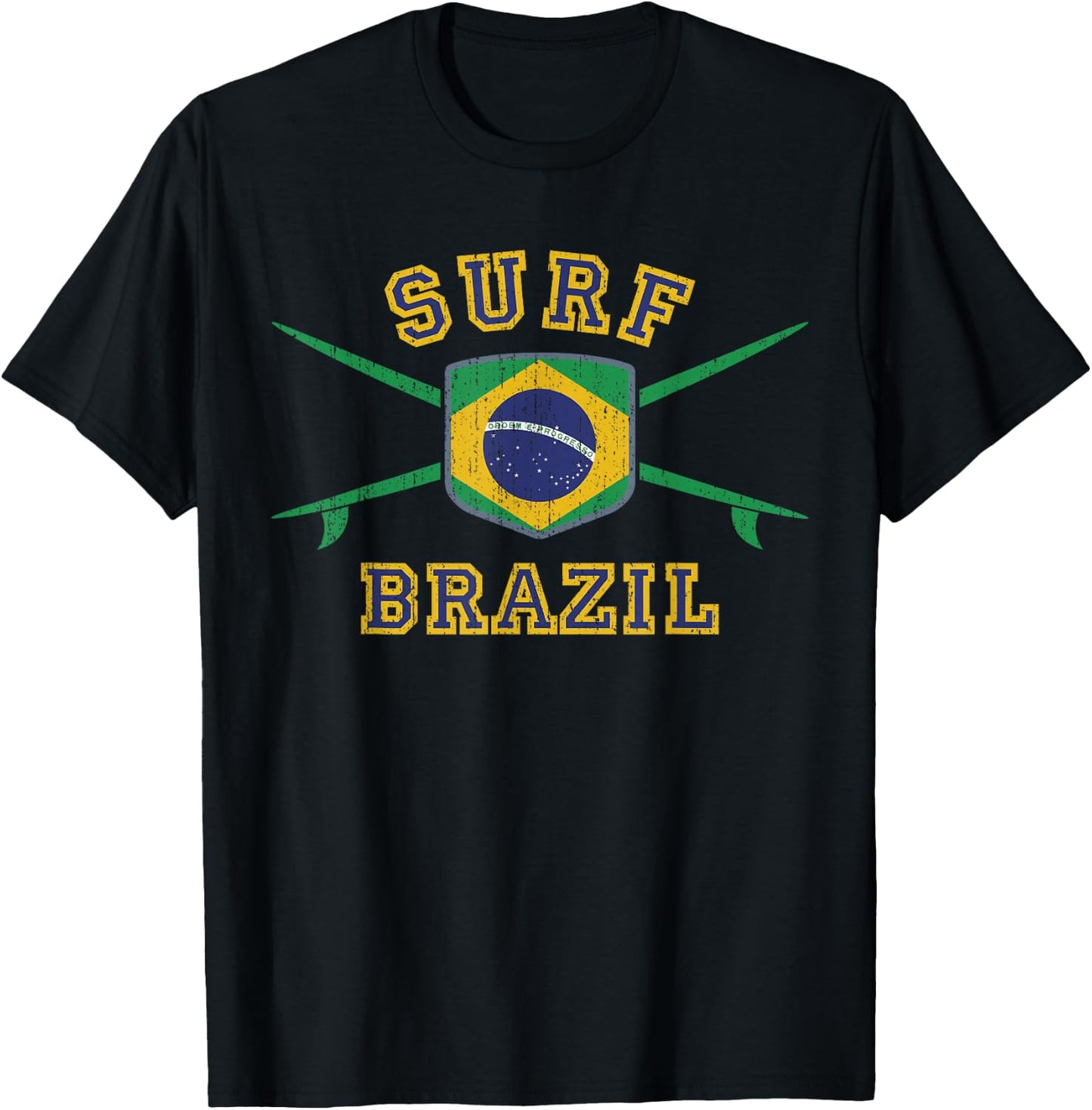 Surf Brazil | Vintage Brasil Flag Surfboards Brazil Surfing T-Shirt - T-Shirt | Black