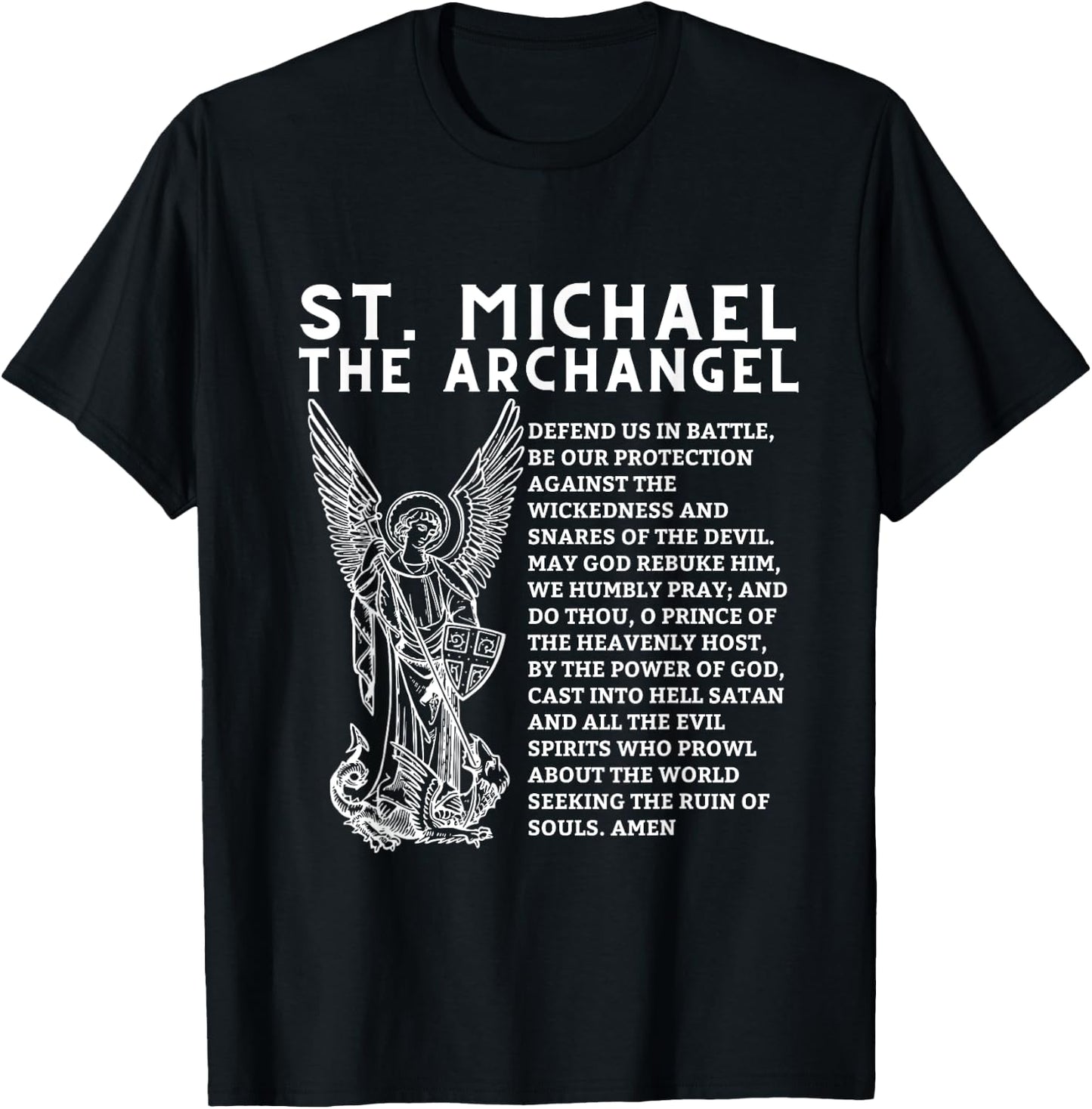 Prayer To St. Saint Michael The Archangel Print Christian T-Shirt - T-Shirt | Black