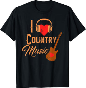 I Love Country Music Shirt Heart Design Country Western T-Shirt - T-Shirt | Black