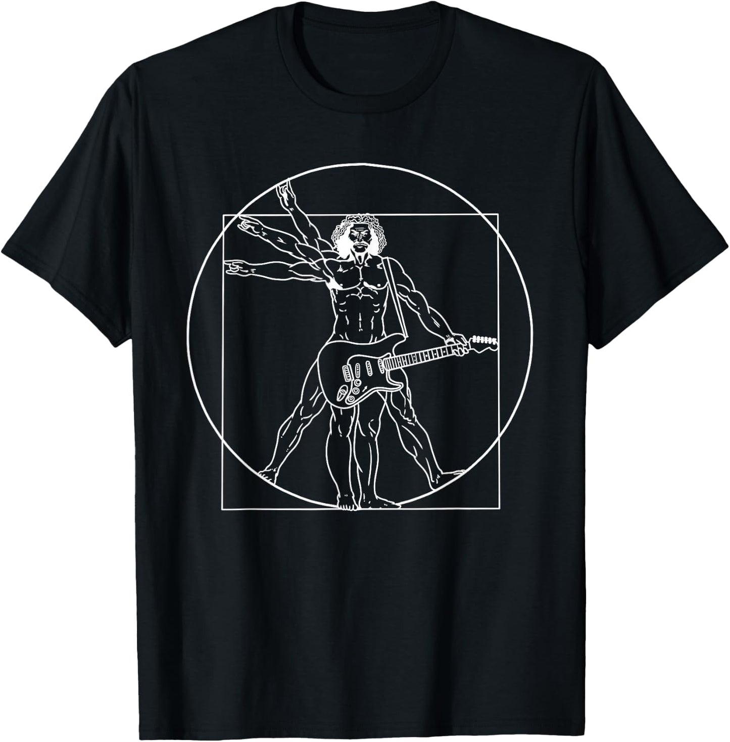 Guitar Da Vinci Vitruvian Man Guitar Player Musicians T-Shirt - T-Shirt | Black
