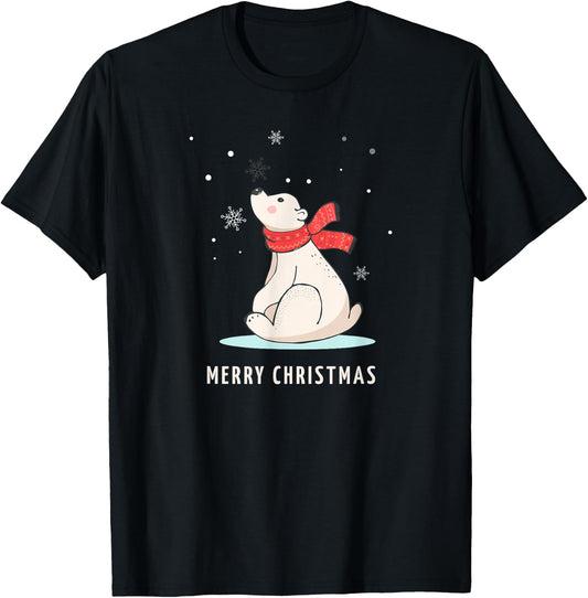 Cute Funny & Unique Christmas Polar Bear & Snow Gift T-Shirt - T-Shirt | Black