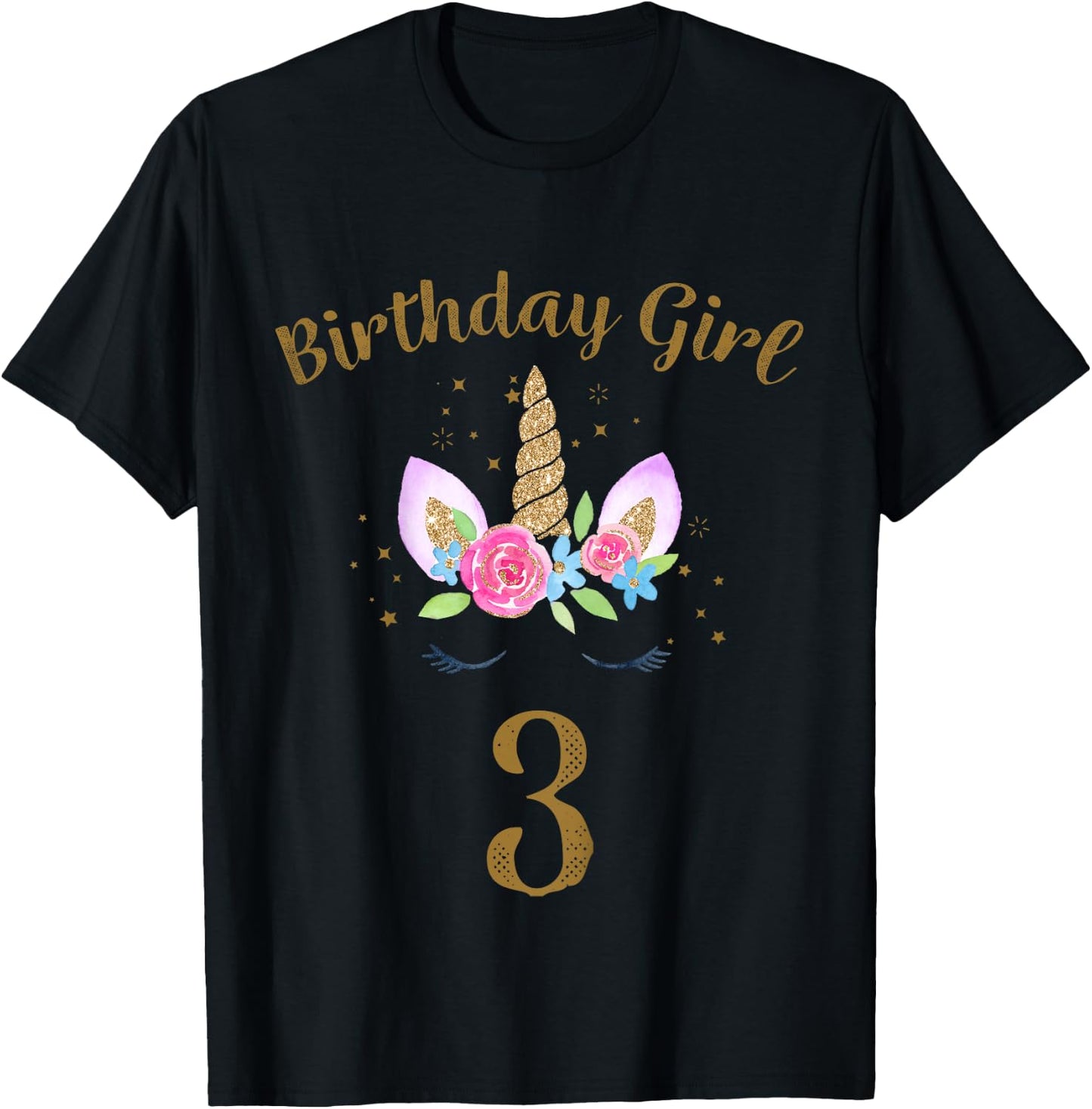 3rd Birthday Girl Unicorn Shirt Third Birthday Outfit T-Shirt - T-Shirt | Black