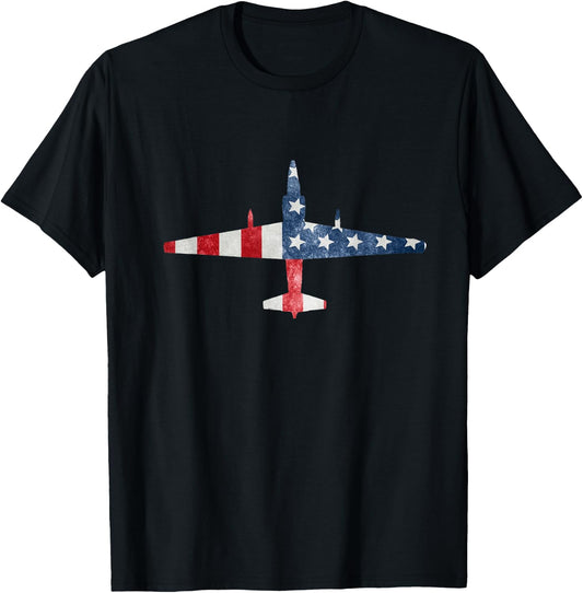 U-2 Dragon Lady Spy Plane American Flag Military T-Shirt - T-Shirt | Black