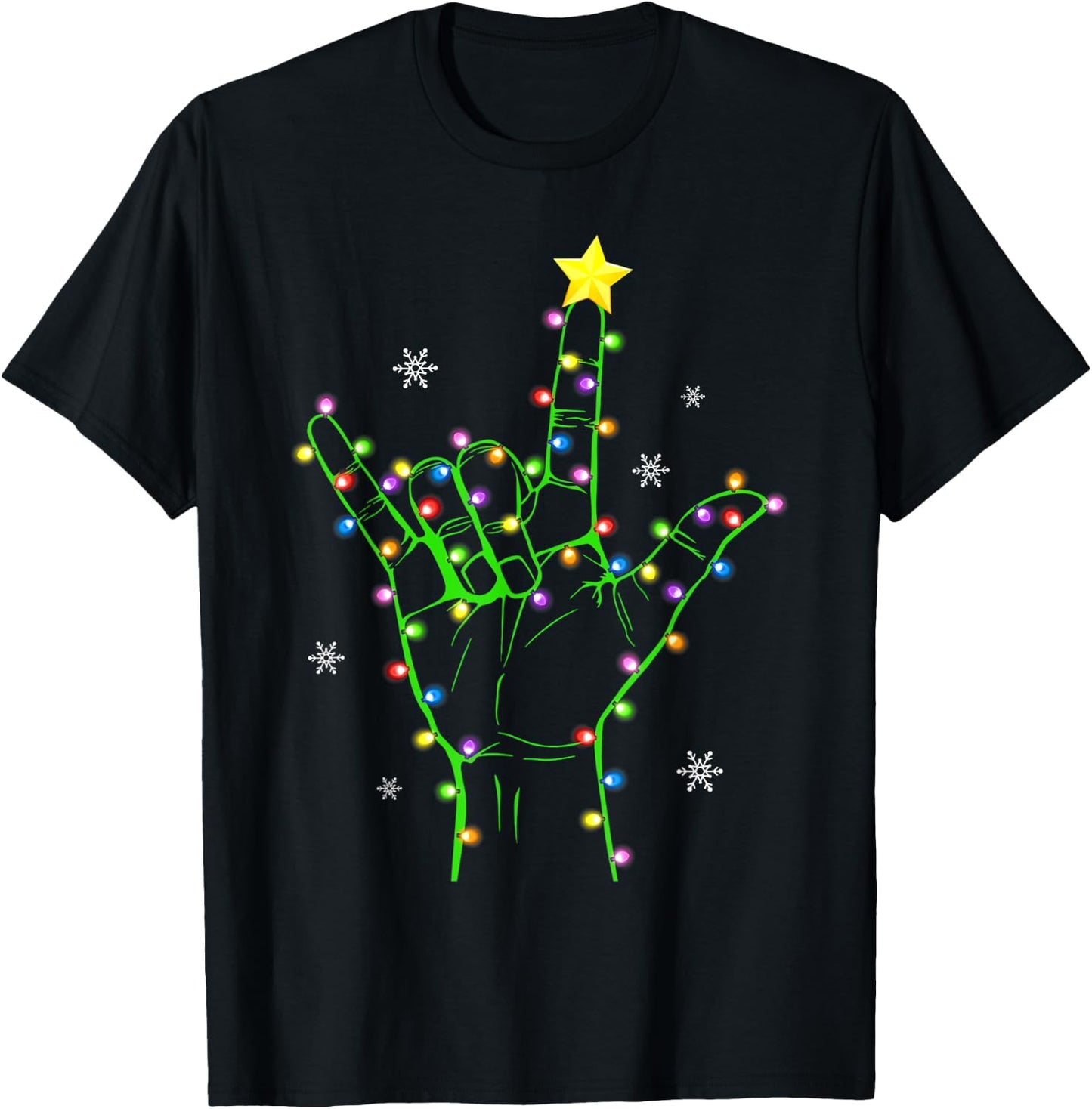 ASL Christmas Christmas Tree Lights American Sign Language T-Shirt - T-Shirt | Black