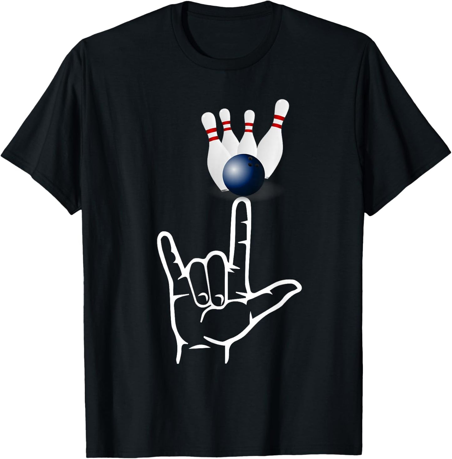 ASL Sign Language Bowling Sport I Love You Hand Heart T-Shirt - T-Shirt | Black