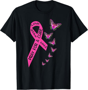 Breast Cancer Awareness Month Women Religious Butterflies T-Shirt - T-Shirt | Black