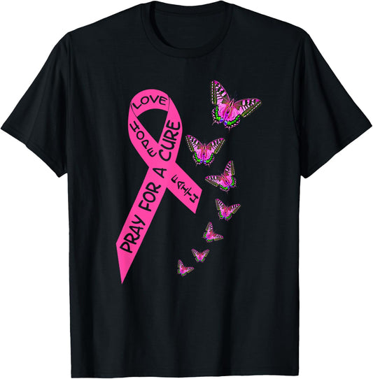 Breast Cancer Awareness Month Women Religious Butterflies T-Shirt - T-Shirt | Black