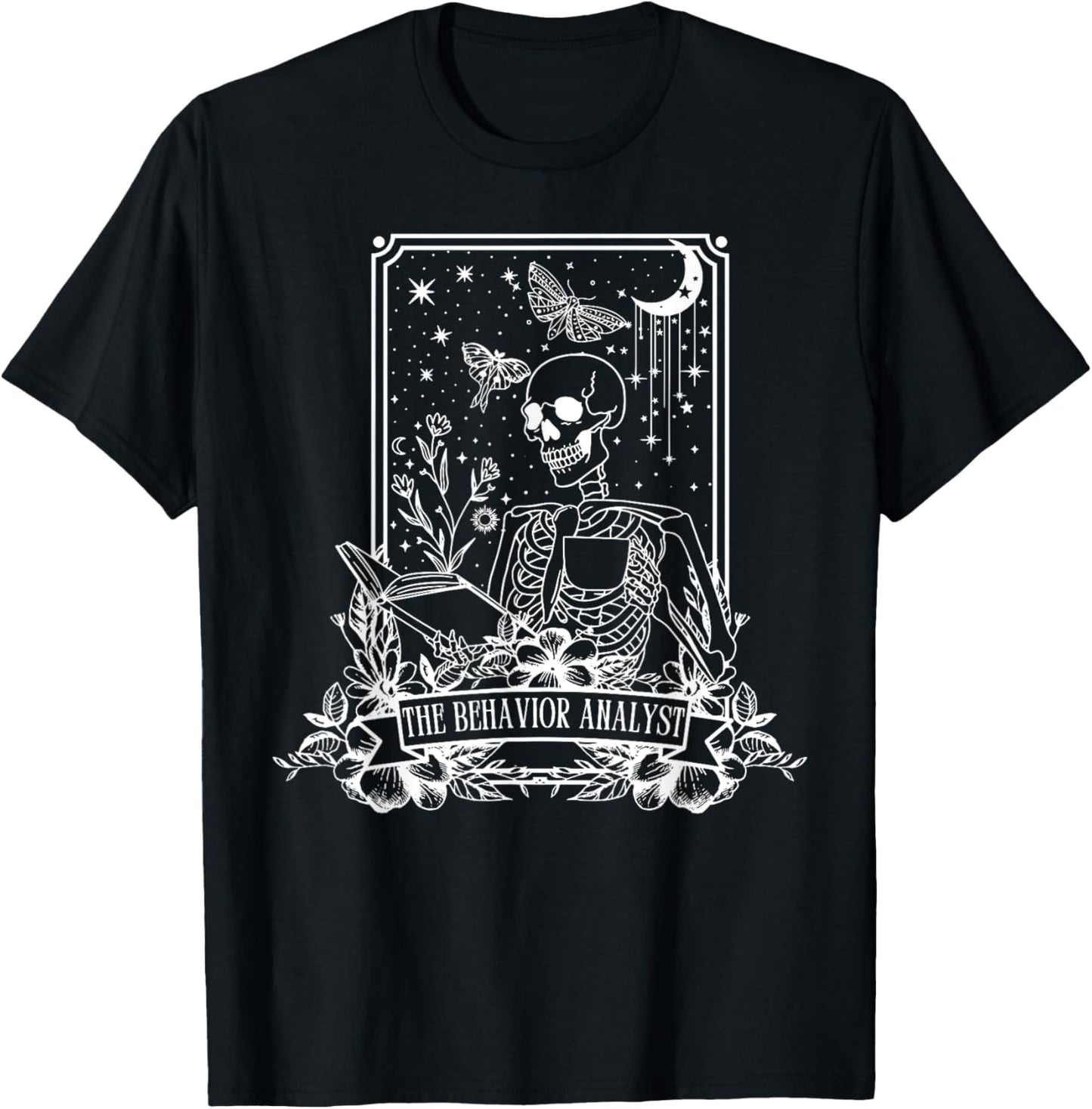The Behavior Analyst Tarot Card Skeleton RBT ABA Therapist T-Shirt - T-Shirt | Black
